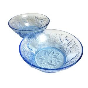 KIG Indonesia Ice Blue Glass Serving Bowls - Fruit Vintage Pack of 2